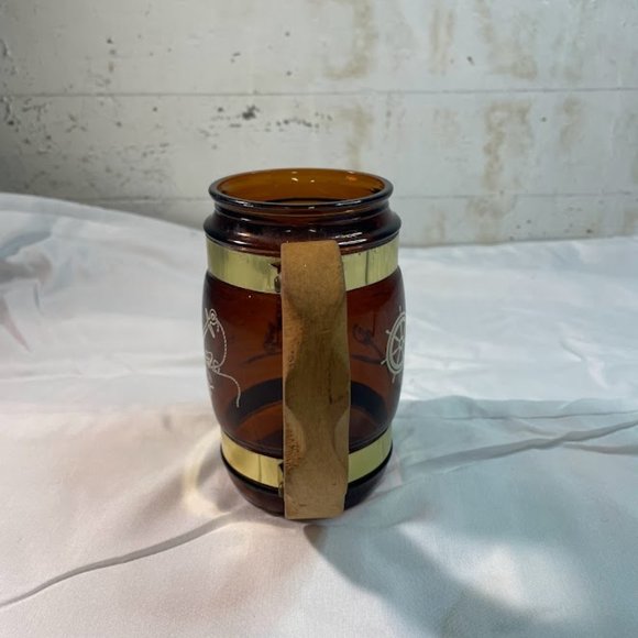 Amber Glass Mug Wood Handle Cup Siesta Ware The Bounty Pirate Vintage Retro - Picture 3 of 6